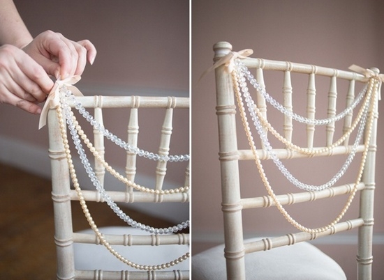 Украшение стульев на свадьбу - «Жемчужные» нити