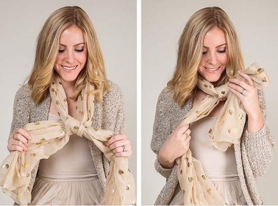 Как завязать большой платок на шее романтическими складками?