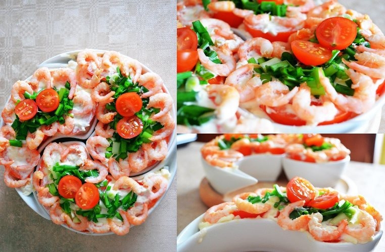 Салат, в котором используются кальмары, яйцо и лук